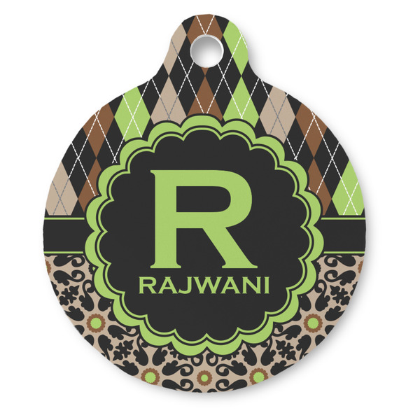 Custom Argyle & Moroccan Mosaic Round Pet ID Tag (Personalized)