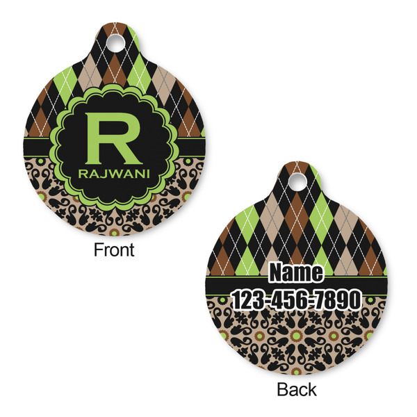 Argyle & Moroccan Mosaic Round Pet Tag - Front & Back