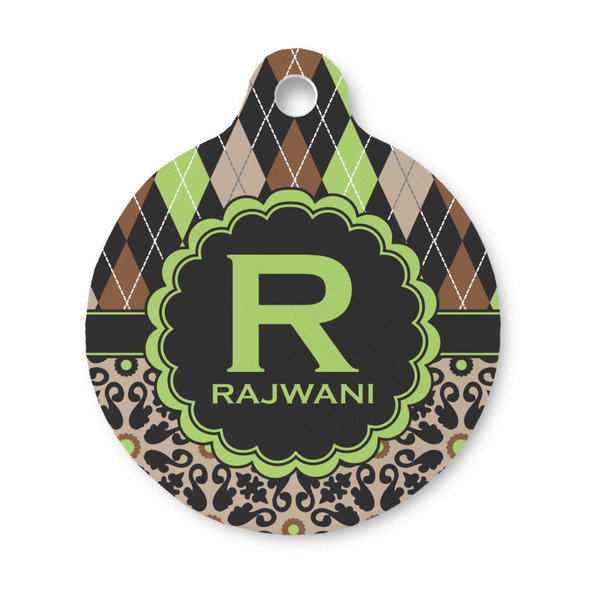 Custom Argyle & Moroccan Mosaic Round Pet ID Tag - Small (Personalized)