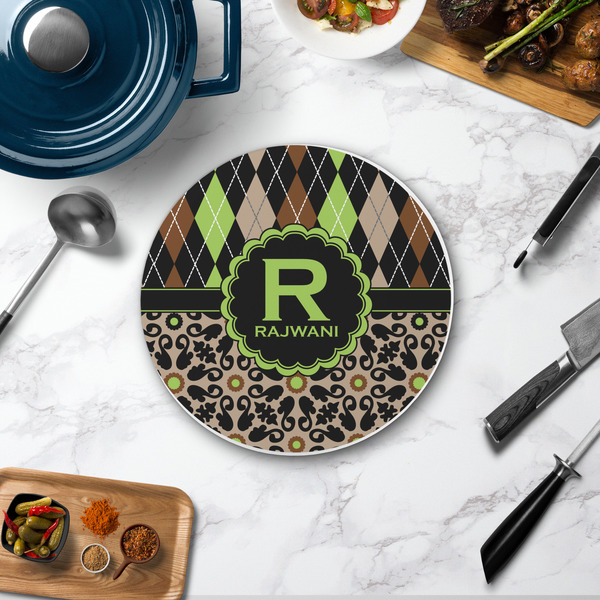 Argyle & Moroccan Mosaic Round Stone Trivet - In Context View