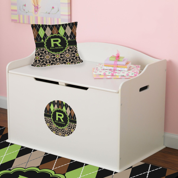 Argyle & Moroccan Mosaic Round Wall Decal on Toy Chest