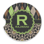Argyle & Moroccan Mosaic Sandstone Car Coaster - Single (Personalized)