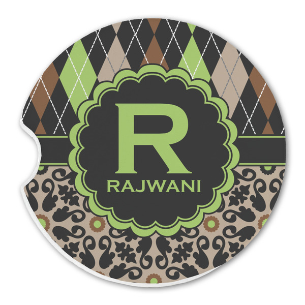 Custom Argyle & Moroccan Mosaic Sandstone Car Coaster - Single (Personalized)
