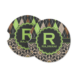 Argyle & Moroccan Mosaic Sandstone Car Coasters - Set of 2 (Personalized)