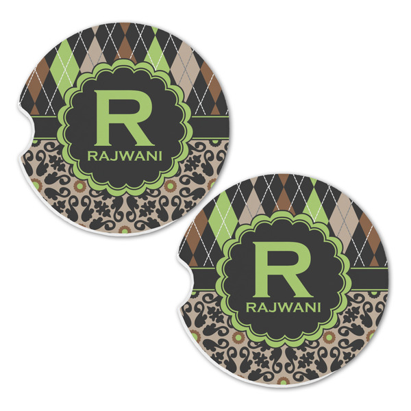 Argyle & Moroccan Mosaic Sandstone Car Coasters - Set of 2