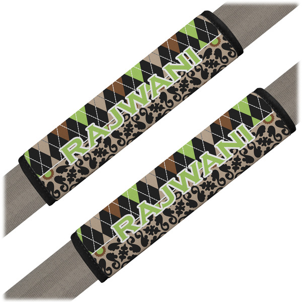 Custom Argyle & Moroccan Mosaic Seat Belt Covers (Set of 2) (Personalized)