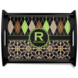 Argyle & Moroccan Mosaic Black Wooden Tray - Large (Personalized)