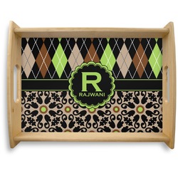 Argyle & Moroccan Mosaic Natural Wooden Tray - Large (Personalized)