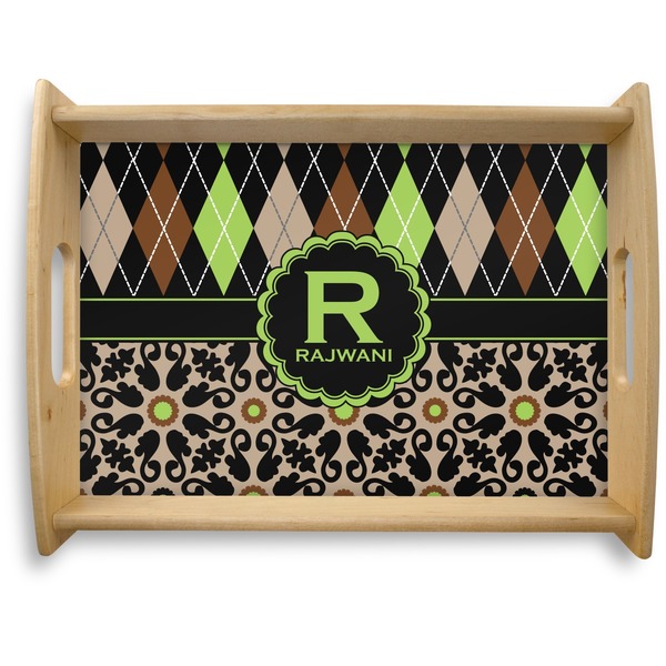 Custom Argyle & Moroccan Mosaic Natural Wooden Tray - Large (Personalized)