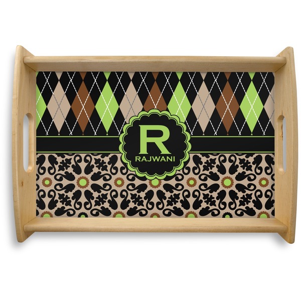 Custom Argyle & Moroccan Mosaic Natural Wooden Tray - Small (Personalized)