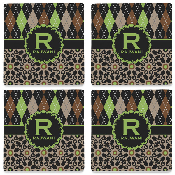 Argyle & Moroccan Mosaic Set of 4 Sandstone Coasters - See All 4 View