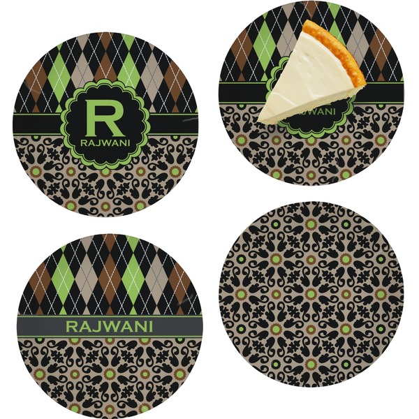Custom Argyle & Moroccan Mosaic Set of 4 Glass Appetizer / Dessert Plate 8" (Personalized)