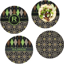 Argyle & Moroccan Mosaic Set of 4 Glass Lunch / Dinner Plate 10" (Personalized)