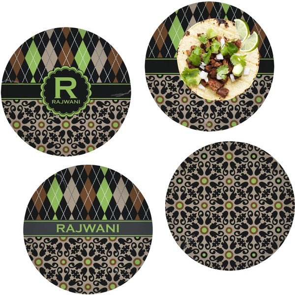 Custom Argyle & Moroccan Mosaic Set of 4 Glass Lunch / Dinner Plate 10" (Personalized)