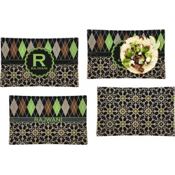 Argyle & Moroccan Mosaic Set of 4 Glass Rectangular Lunch / Dinner Plate (Personalized)