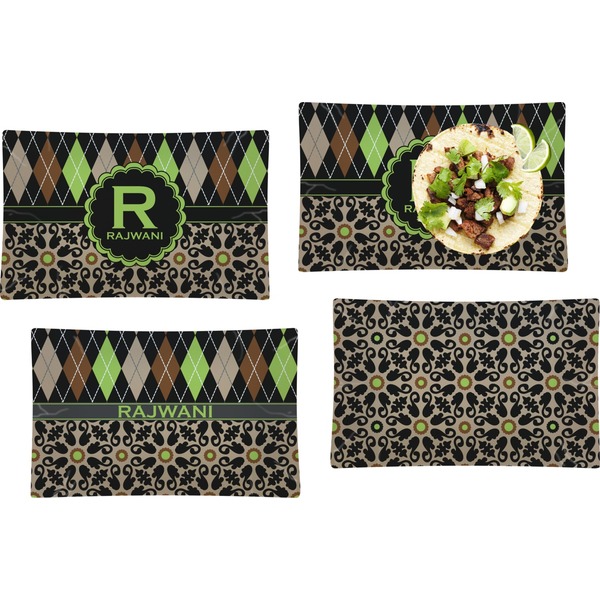 Custom Argyle & Moroccan Mosaic Set of 4 Glass Rectangular Lunch / Dinner Plate (Personalized)