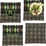 Argyle & Moroccan Mosaic Set of 4 Glass Square Lunch / Dinner Plate 9.5" (Personalized)