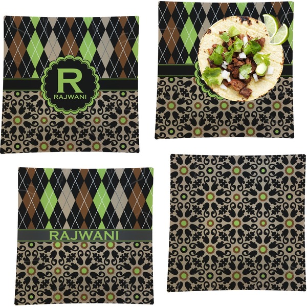 Custom Argyle & Moroccan Mosaic Set of 4 Glass Square Lunch / Dinner Plate 9.5" (Personalized)