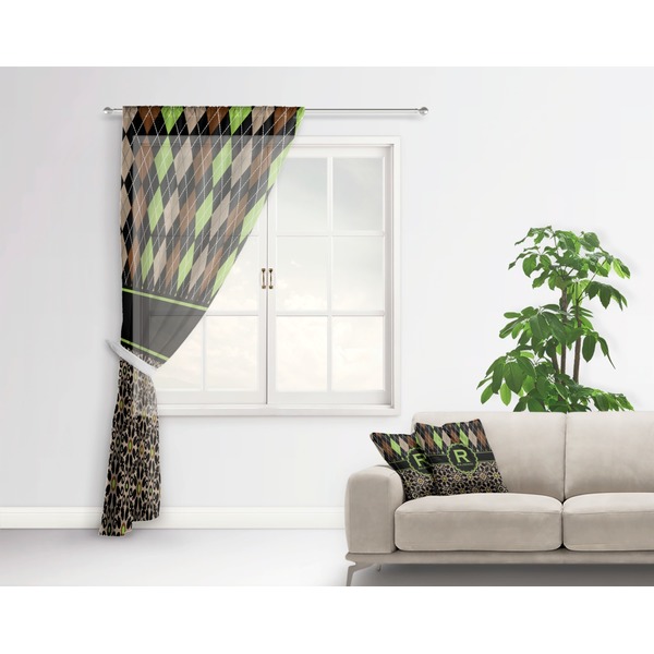Argyle & Moroccan Mosaic Sheer Curtain With Window and Rod - in Room Matching Pillow