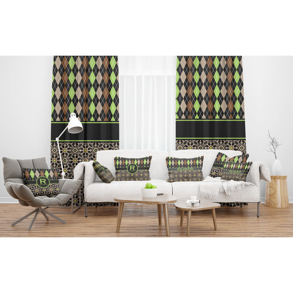 Argyle & Moroccan Mosaic Sheer and Custom Curtains in Room with Matching Pillows