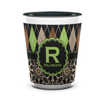 Argyle & Moroccan Mosaic Ceramic Shot Glass - 1.5 oz - Two Tone - Set of 4 (Personalized)