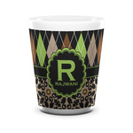 Argyle & Moroccan Mosaic Ceramic Shot Glass - 1.5 oz - White - Set of 4 (Personalized)