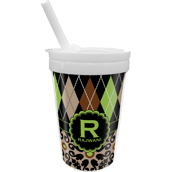 Custom Argyle & Moroccan Mosaic Sippy Cup with Straw (Personalized)