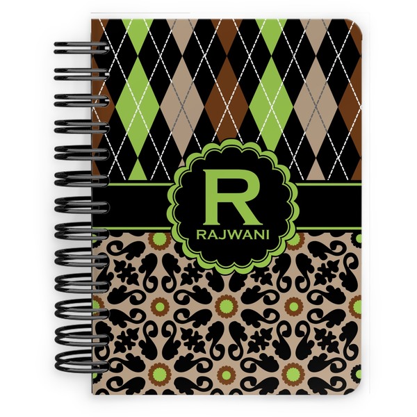 Custom Argyle & Moroccan Mosaic Spiral Notebook - 5x7 w/ Name and Initial