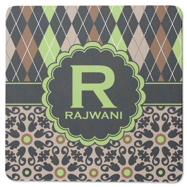 Custom Argyle & Moroccan Mosaic Square Rubber Backed Coaster (Personalized)