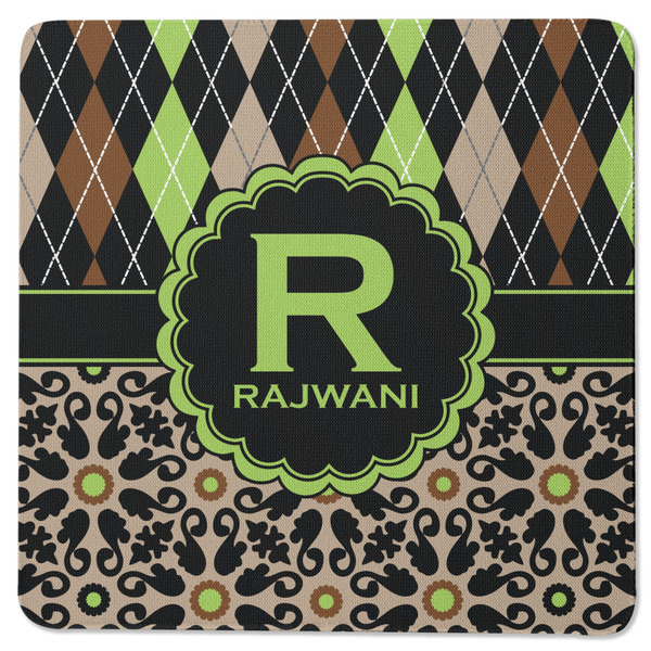 Custom Argyle & Moroccan Mosaic Square Rubber Backed Coaster (Personalized)