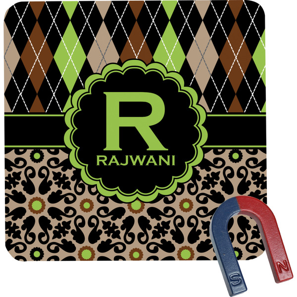 Custom Argyle & Moroccan Mosaic Square Fridge Magnet (Personalized)