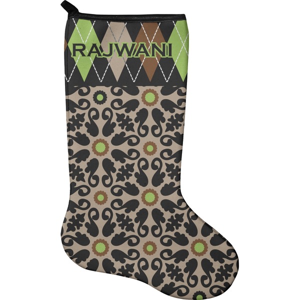 Custom Argyle & Moroccan Mosaic Holiday Stocking - Single-Sided - Neoprene (Personalized)