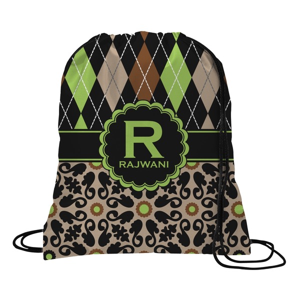 Custom Argyle & Moroccan Mosaic Drawstring Backpack (Personalized)