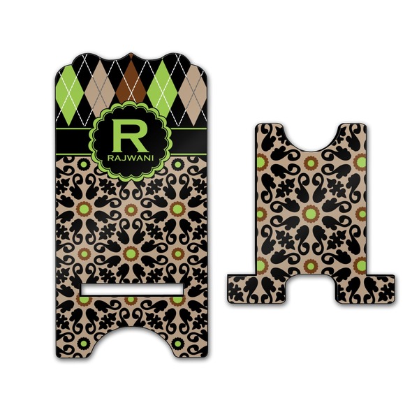 Argyle & Moroccan Mosaic Stylized Phone Stand - Front & Back - Large