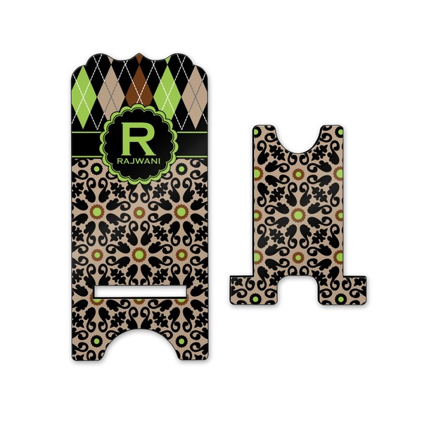 Argyle & Moroccan Mosaic Stylized Phone Stand - Front & Back - Small