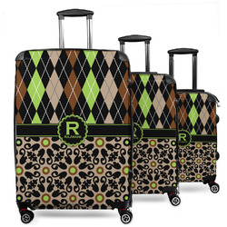 Argyle & Moroccan Mosaic 3 Piece Luggage Set - 20" Carry On, 24" Medium Checked, 28" Large Checked (Personalized)