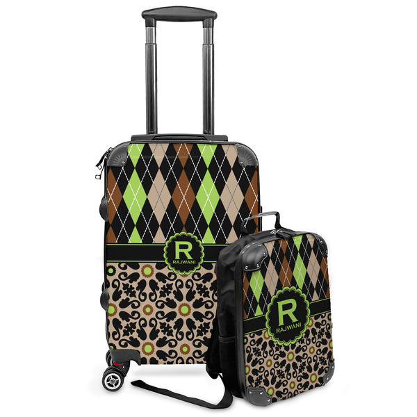 Custom Argyle & Moroccan Mosaic Kids 2-Piece Luggage Set - Suitcase & Backpack (Personalized)