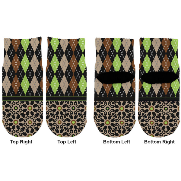 Argyle & Moroccan Mosaic Toddler Ankle Socks - Double Pair - Front and Back - Apvl