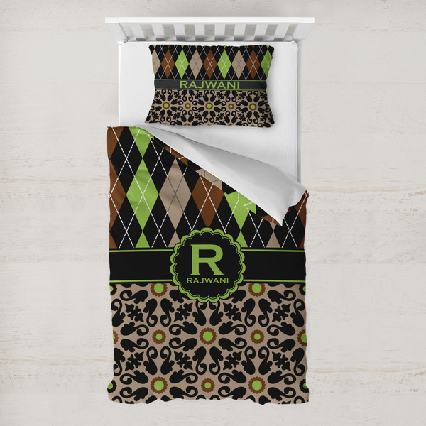 Custom Argyle & Moroccan Mosaic Toddler Bedding w/ Name and Initial