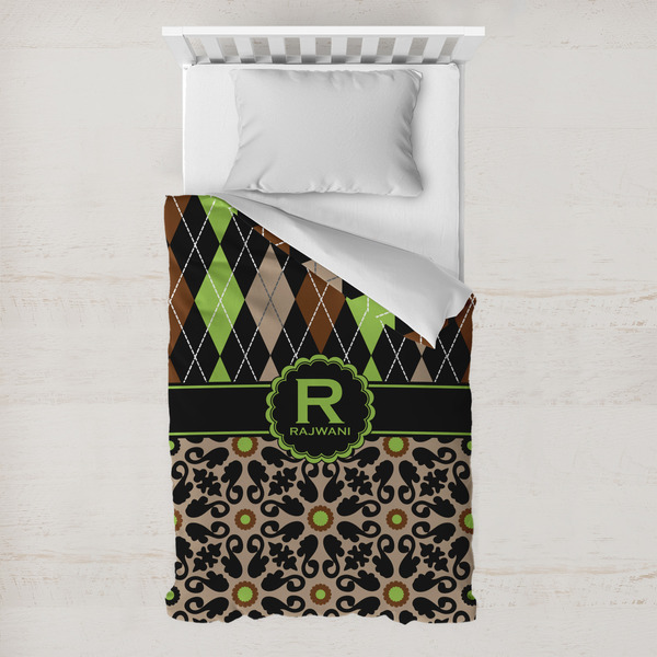 Custom Argyle & Moroccan Mosaic Toddler Duvet Cover w/ Name and Initial