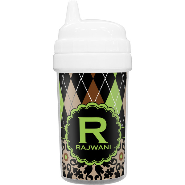 Custom Argyle & Moroccan Mosaic Toddler Sippy Cup (Personalized)
