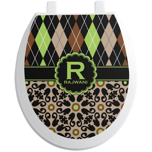 Custom Argyle & Moroccan Mosaic Toilet Seat Decal - Round (Personalized)