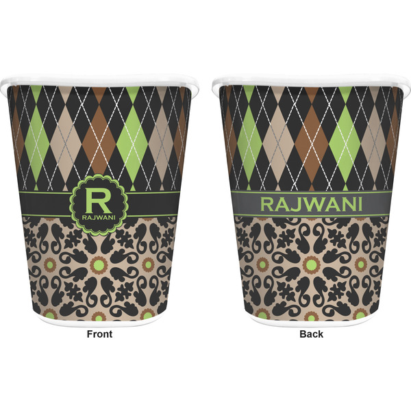 Argyle & Moroccan Mosaic Trash Can White - Front and Back - Apvl