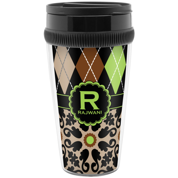 Custom Argyle & Moroccan Mosaic Acrylic Travel Mug without Handle (Personalized)