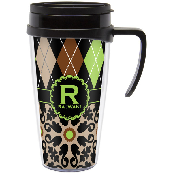 Custom Argyle & Moroccan Mosaic Acrylic Travel Mug with Handle (Personalized)