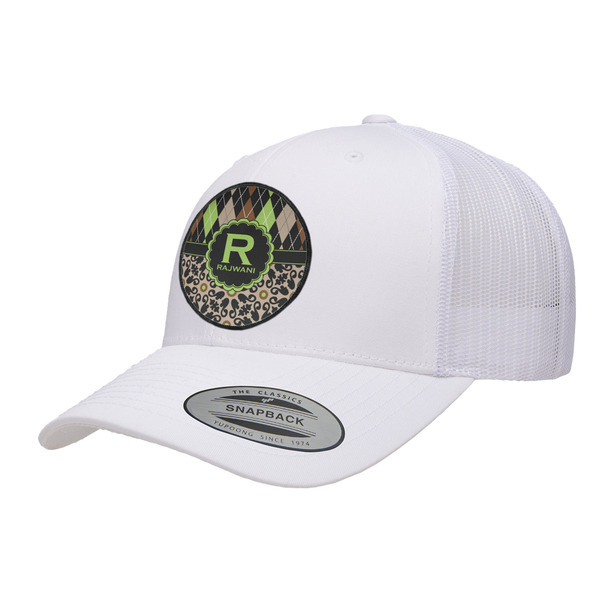 Custom Argyle & Moroccan Mosaic Trucker Hat - White (Personalized)