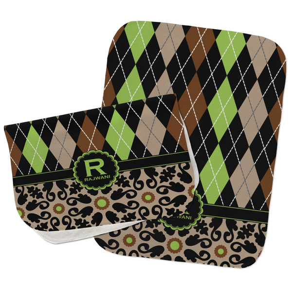 Argyle & Moroccan Mosaic Two Rectangle Burp Cloths - Open & Folded