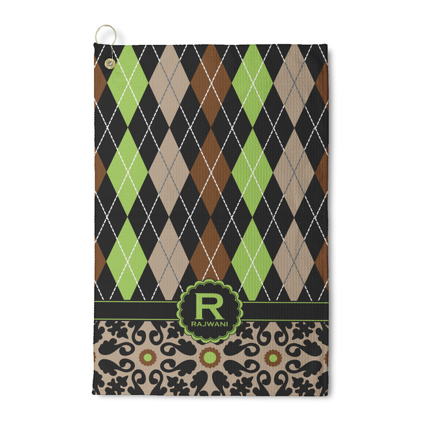 Custom Argyle & Moroccan Mosaic Waffle Weave Golf Towel (Personalized)
