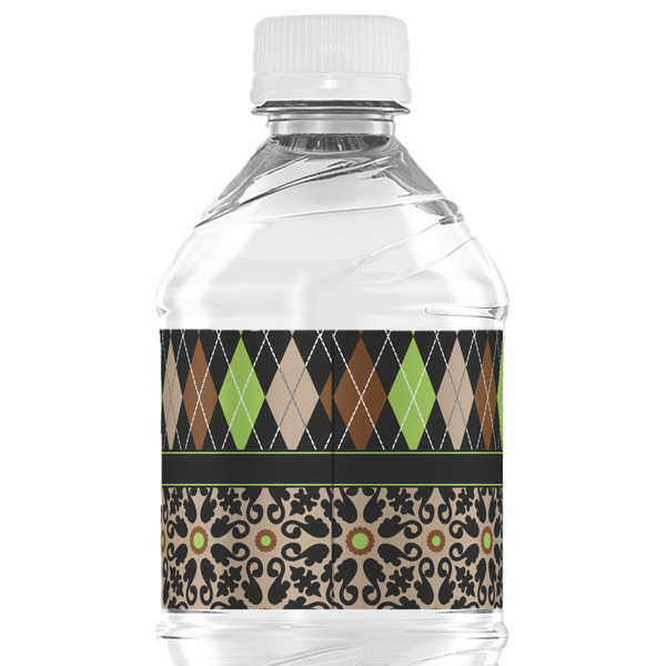 Argyle & Moroccan Mosaic Water Bottle Label - Back View