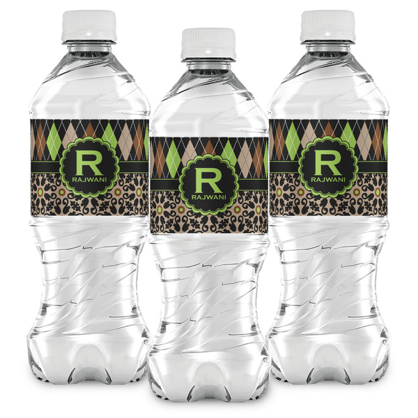 Argyle & Moroccan Mosaic Water Bottle Labels - Front View
